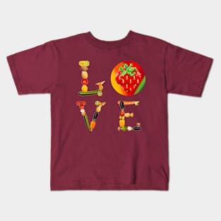 Fruit Love Word - Colorful - Funny fruits in love Kids T-Shirt